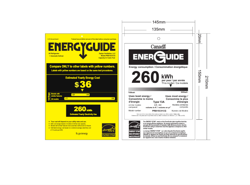 Page 1 de la notice Label énergétique Zephyr Presrv PRW15C01CG