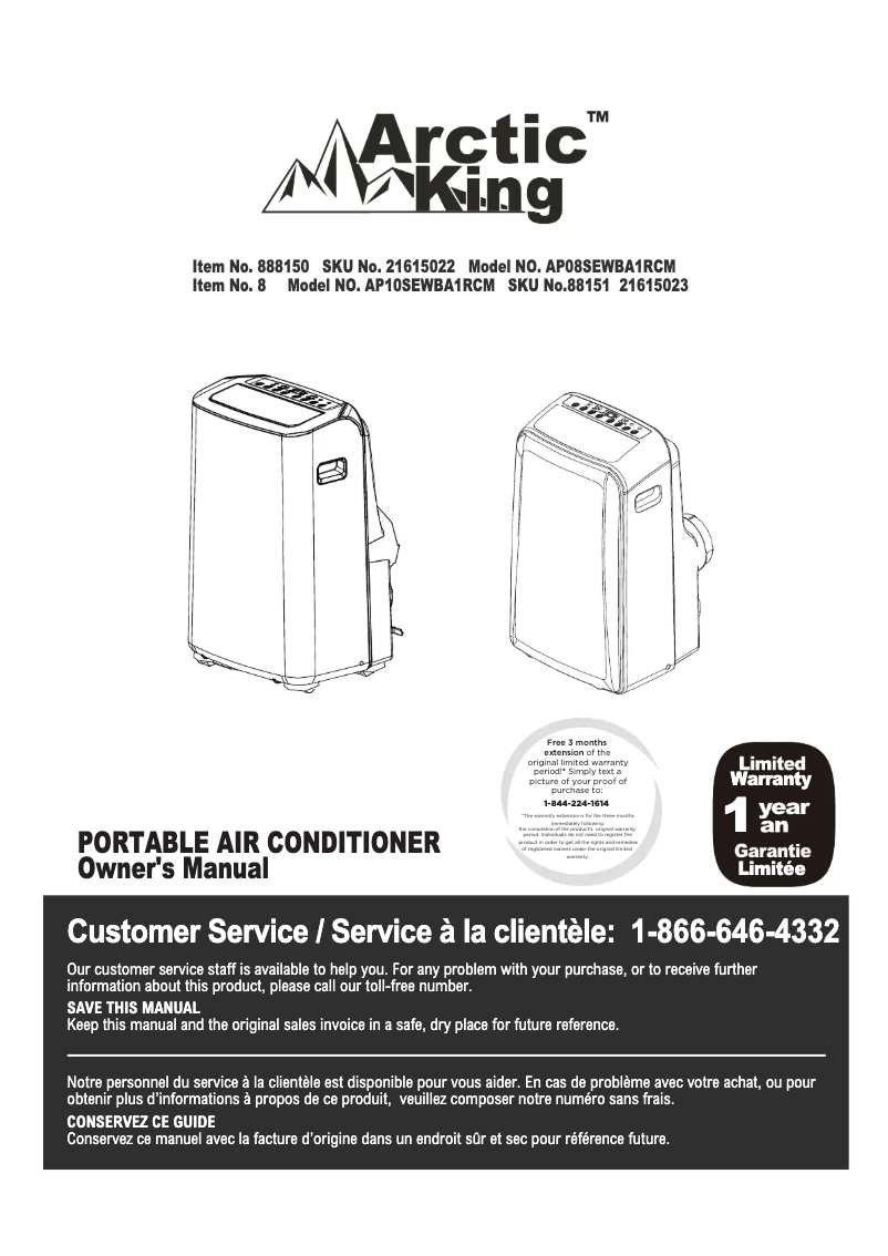 Page 1 de la notice Manuel utilisateur Midea AP08SEWBA1RCM