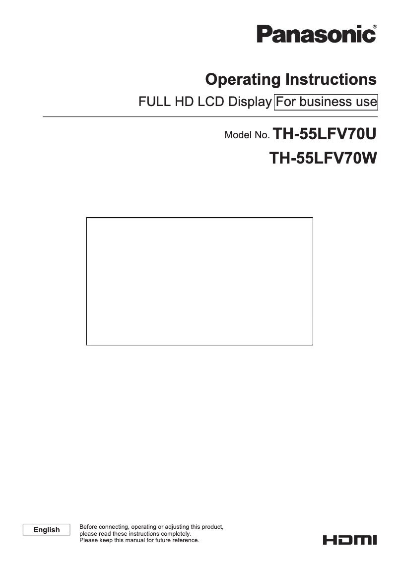 Page n°1 - Manuel utilisateur Panasonic TH-55LFV70