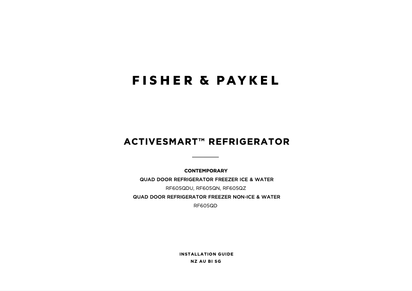 Page 1 de la notice Guide d'installation Fisher & Paykel RF605QDUVX1