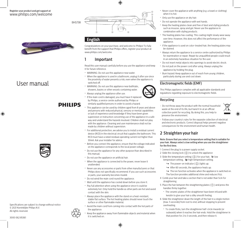 Page n°1 - Manuel utilisateur Philips BHS738