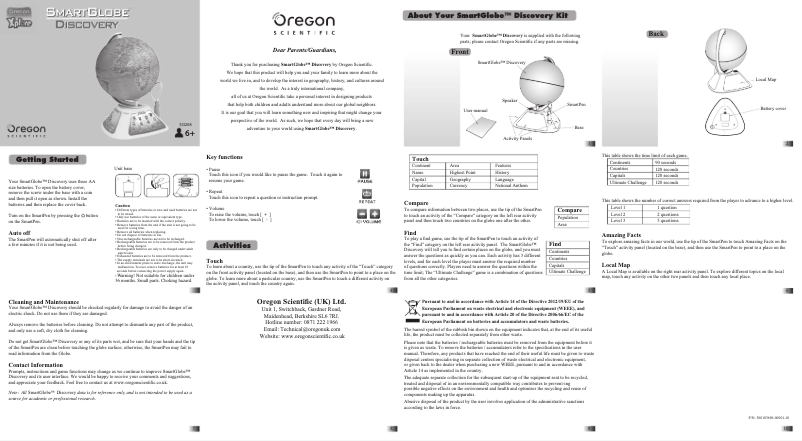 Page 1 de la notice Manuel utilisateur Oregon Scientific SmartGlobe Discovery SG268