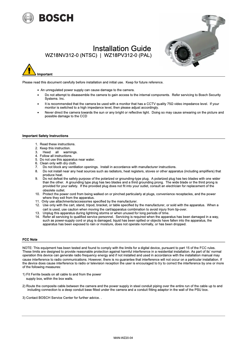 Page 1 de la notice Manuel utilisateur Bosch WZ18NV312-0