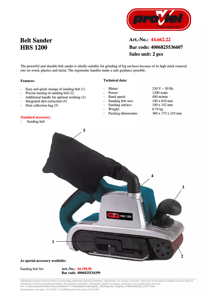 Page n°1 - Manuel utilisateur Proviel HBS 1200