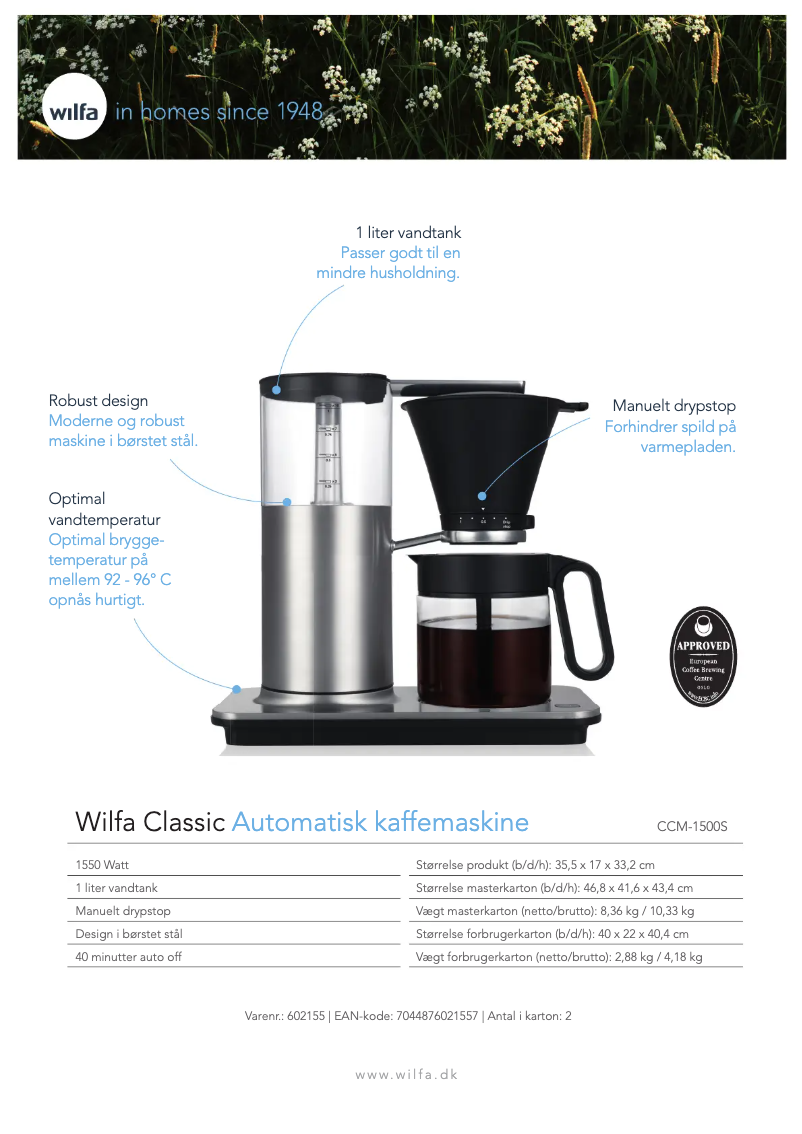 Page 1 de la notice Brochure Wilfa Classic CMC-1550B