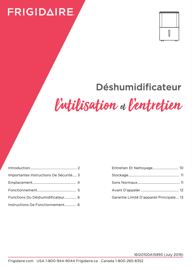 Page 1 de la notice Manuel utilisateur Frigidaire FFAD3533W1