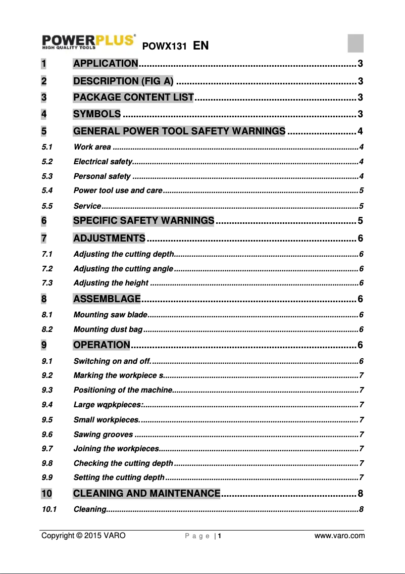 Page 1 de la notice Manuel utilisateur PowerPlus POWX131