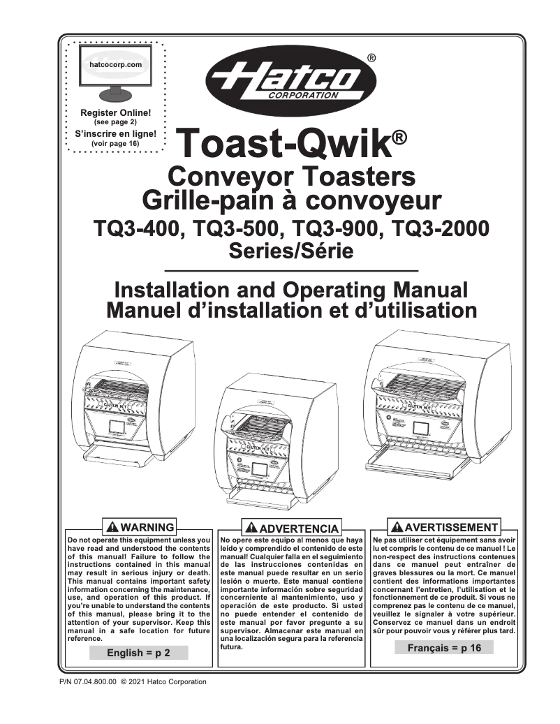 Image de la première page du manuel de l'appareil Toast-Qwik TQ3-900
