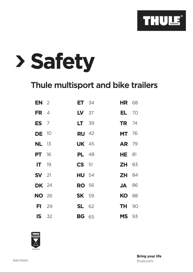 Página 1 del manual Instrucciones de seguridad Thule Chariot Sport 1