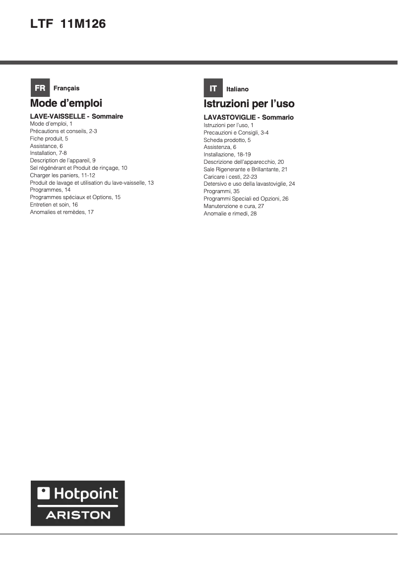 Page n°1 - Manuel utilisateur Hotpoint LTF 11M126
