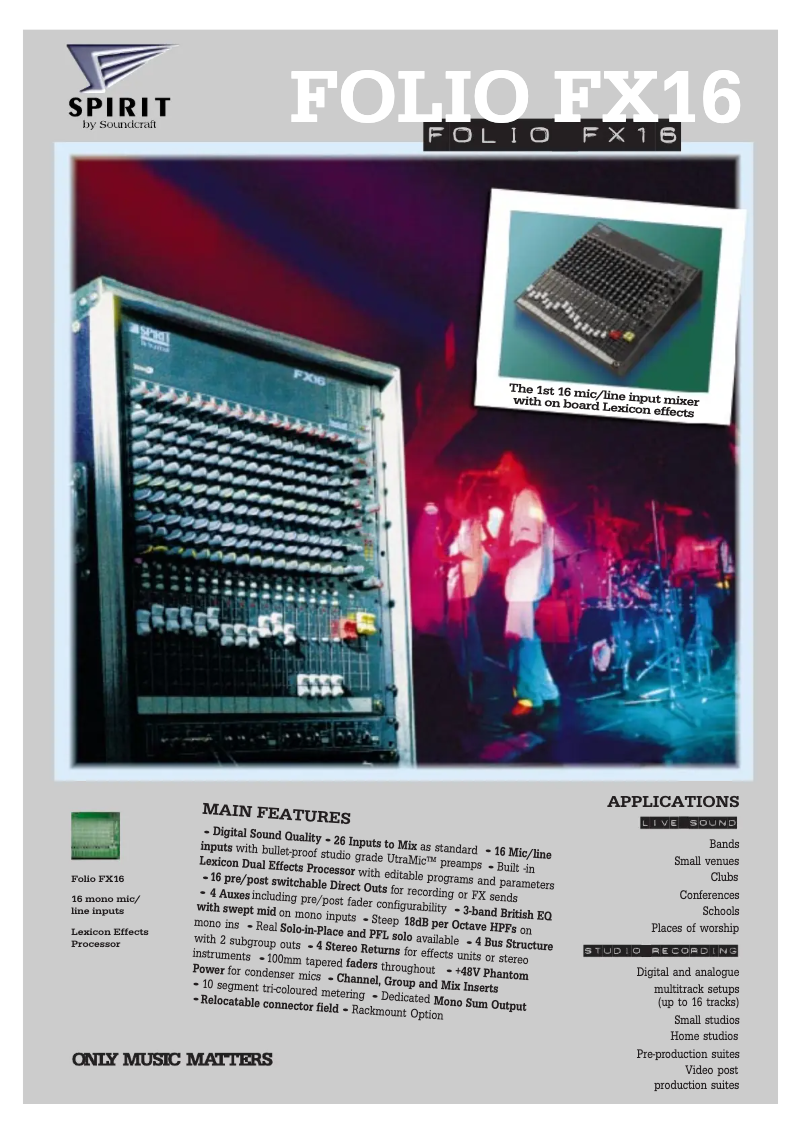 Page 1 de la notice Manuel utilisateur Soundcraft Spirit FX16