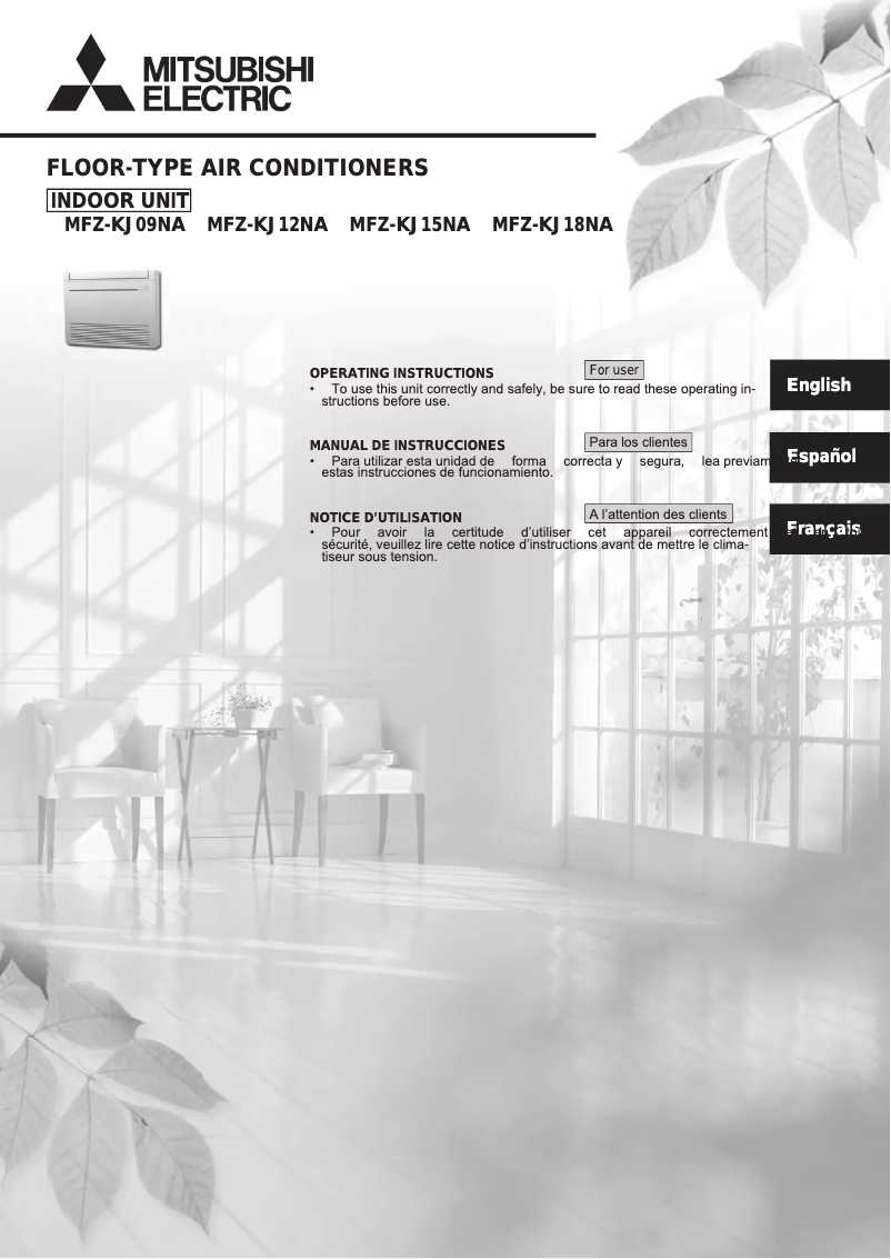 Page 1 de la notice Manuel utilisateur Mitsubishi MFZ-KJ09NA-U1