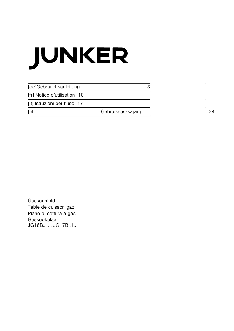 Page n°1 - Manuel utilisateur Junker JG17BB51NL