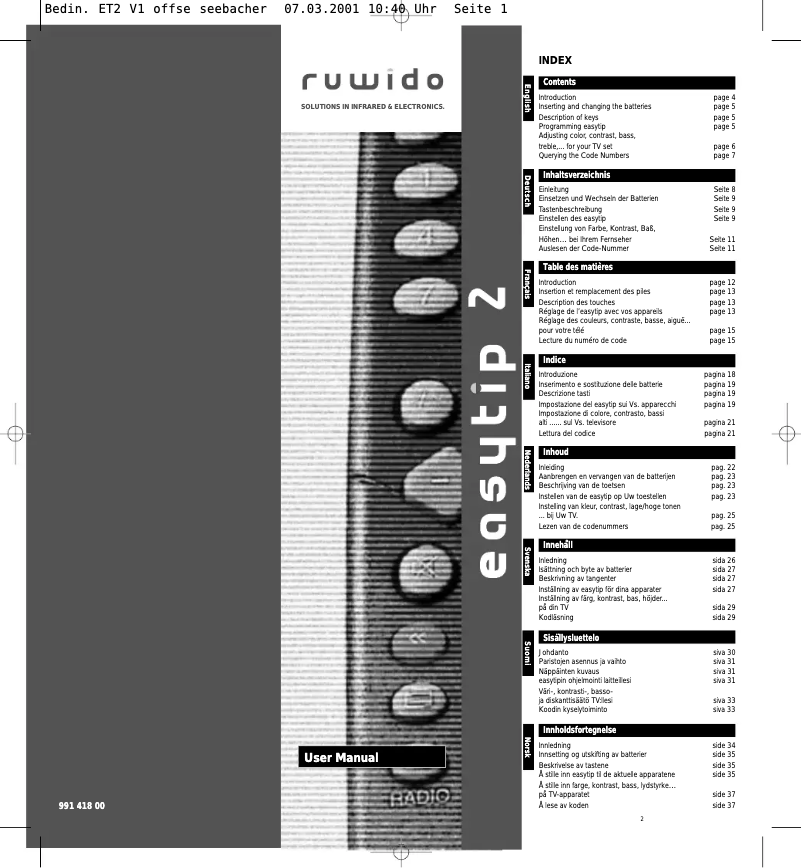 Page n°1 - Manuel utilisateur Ruwido Easytip 2