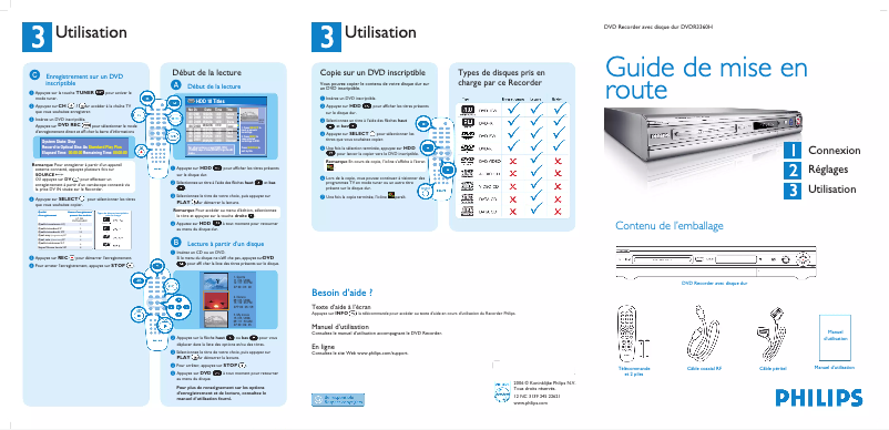 Page 1 de la notice Guide de démarrage rapide Philips DVDR3360H