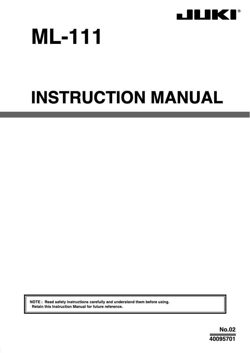Page n°1 - Manuel utilisateur Juki ML-111