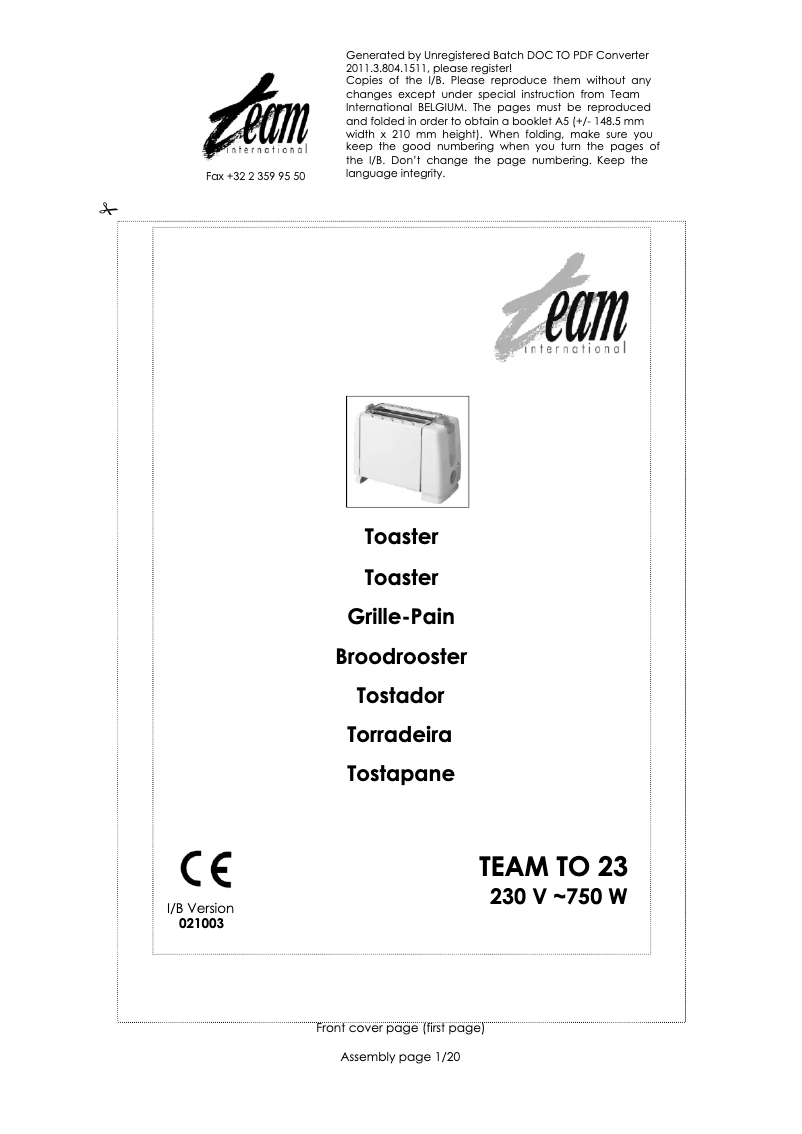 Page n°1 - Manuel utilisateur Team TO 23
