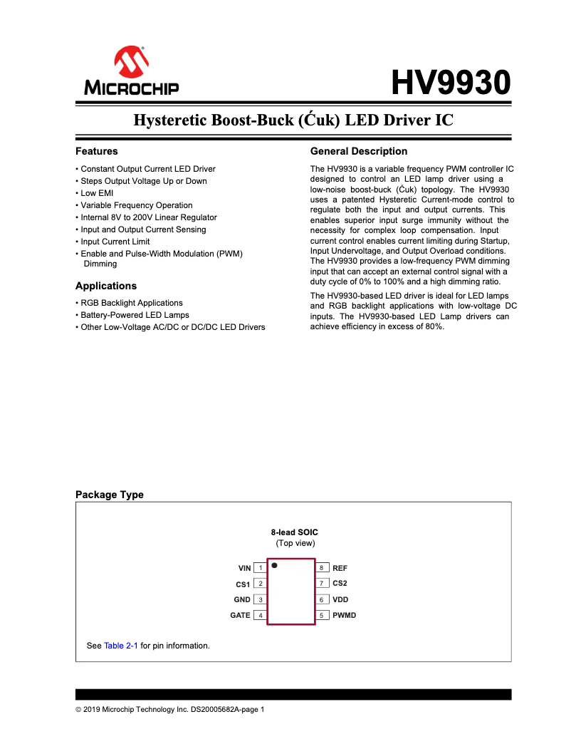 Página 1 del manual Manual de usuario Microchip HV9930