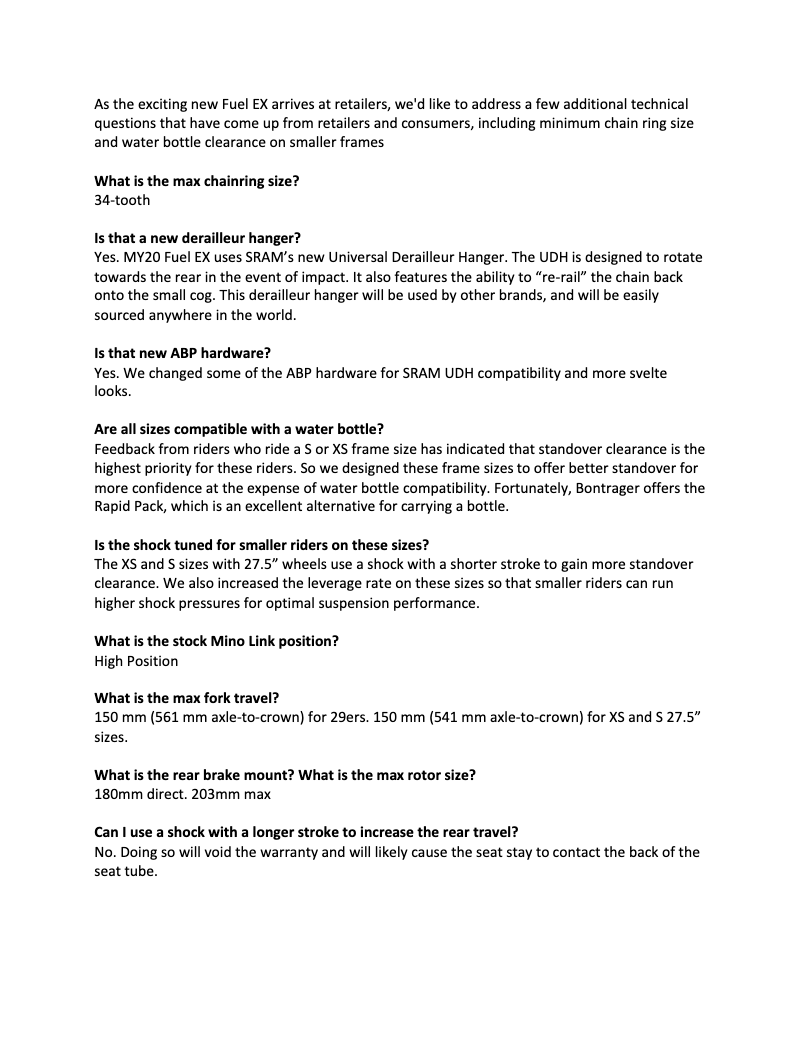 Page 1 de la notice FAQ Trek Fuel EX 9.9 X01 AXS Gen 5