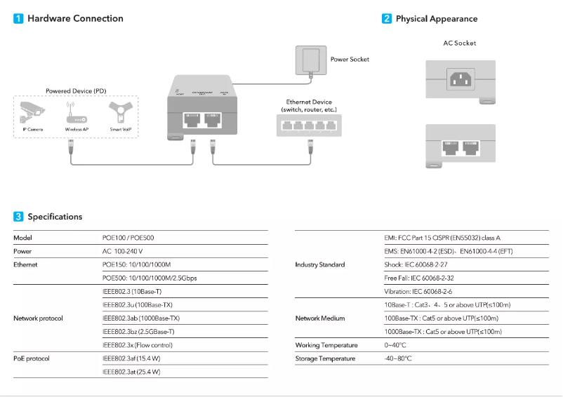 Imagen de la primera página del manual del dispositivo POE500