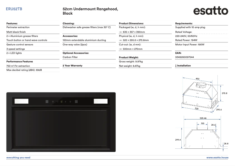 Page n°1 - Fiche technique Esatto ERU52TB