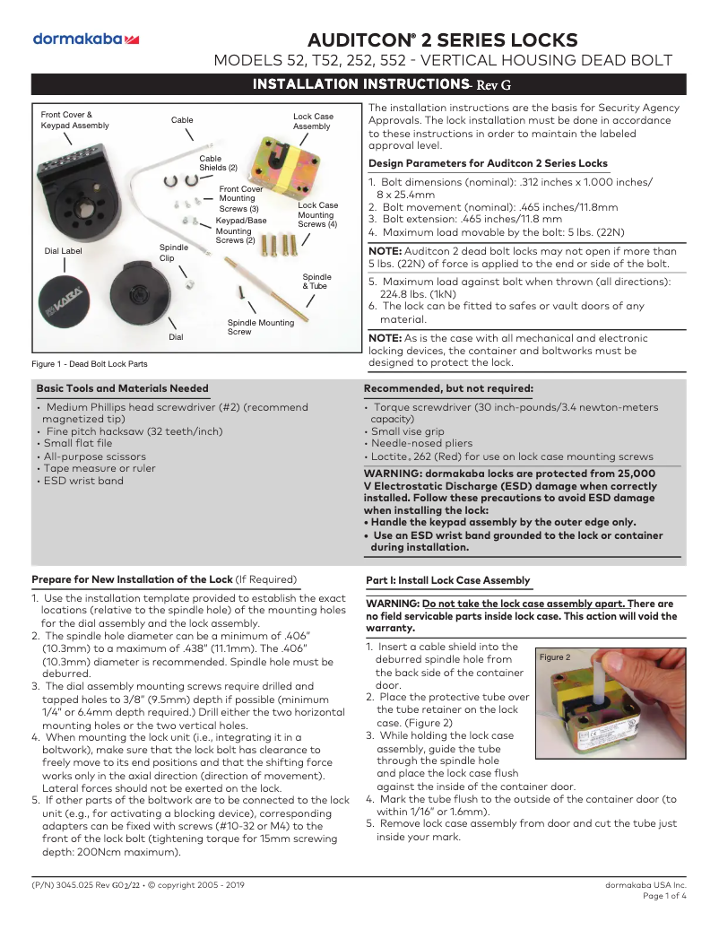 Page 1 de la notice Manuel utilisateur Dormakaba Auditcon T52