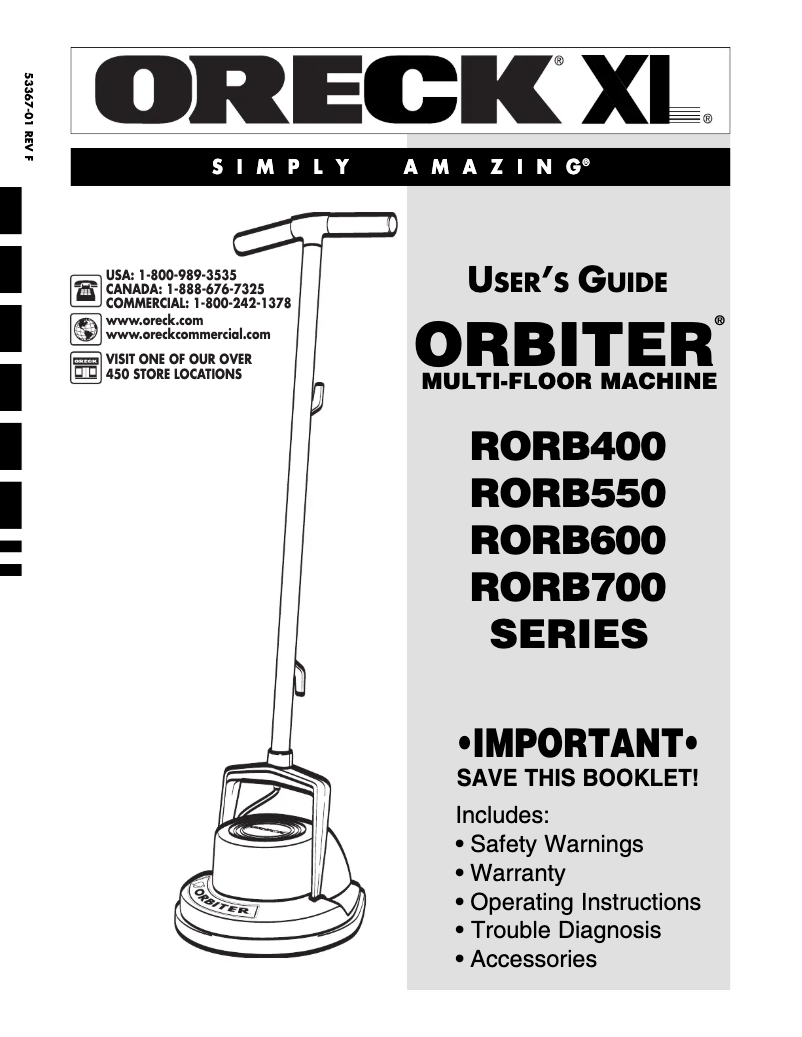 Página 1 del manual Manual de usuario Oreck Orbitor RORB400