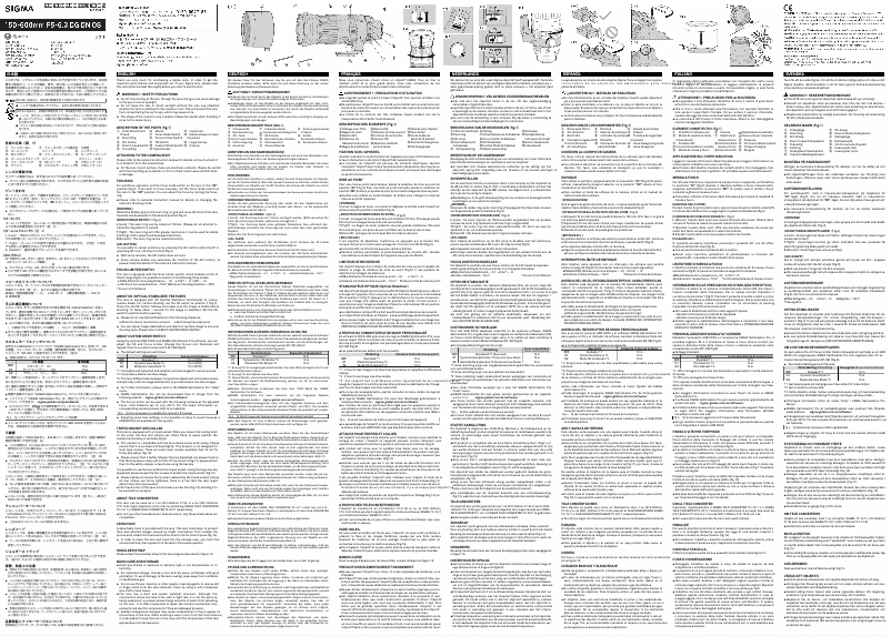 Page 1 de la notice Manuel utilisateur Sigma 150-600mm F5-6.3 DG DN OS