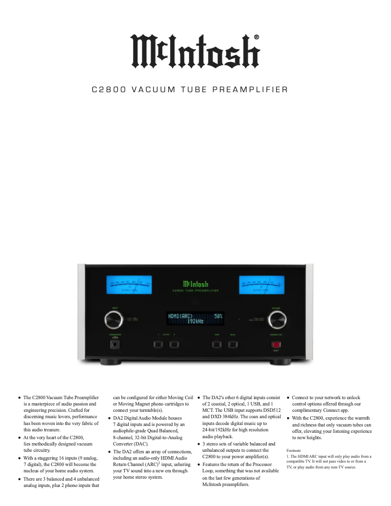 Page 1 de la notice Fiche technique McIntosh C2800