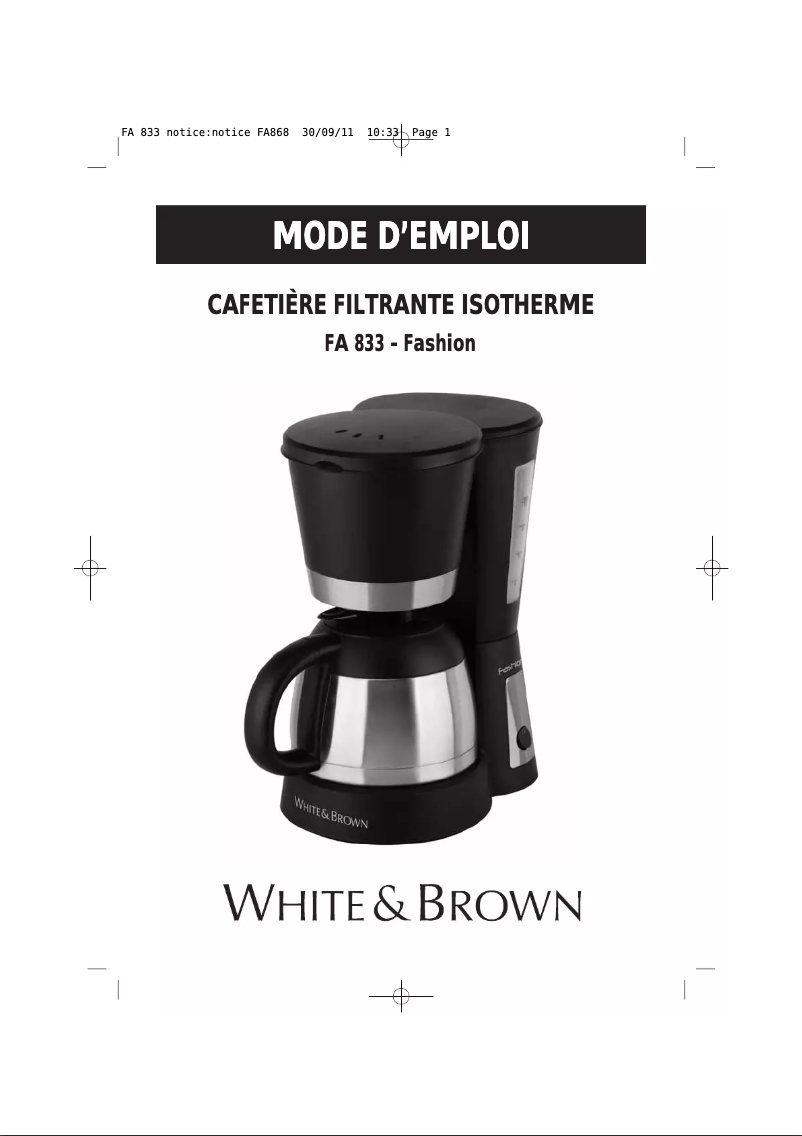 Page 1 de la notice Manuel utilisateur White & Brown FA 833