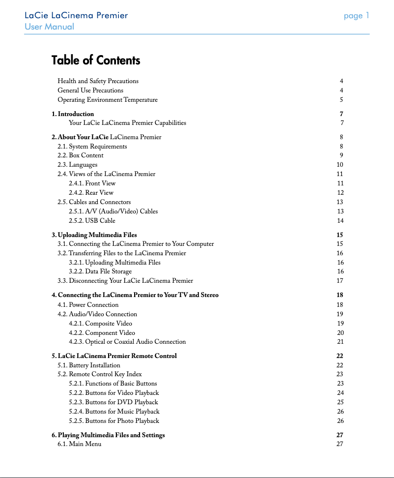 Página 1 del manual Manual de usuario LaCie LaCinema Premier