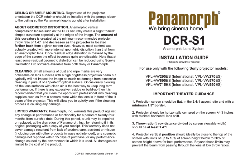 Page n°1 - Manuel utilisateur Panamorph DCR-S1