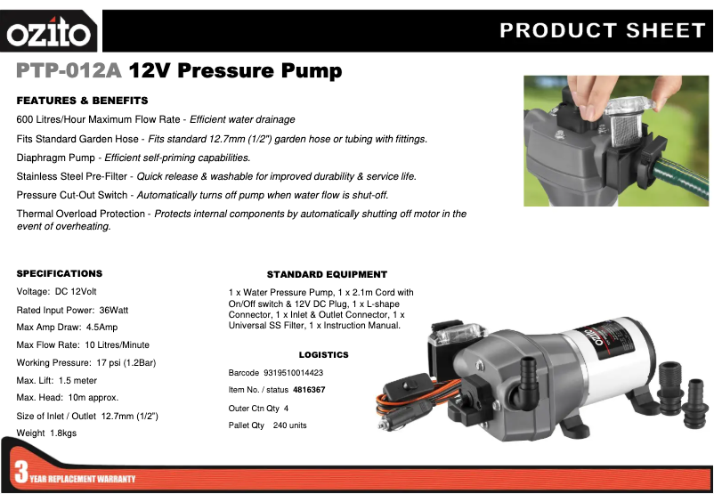 Image de la première page du manuel de l'appareil PTP-012A