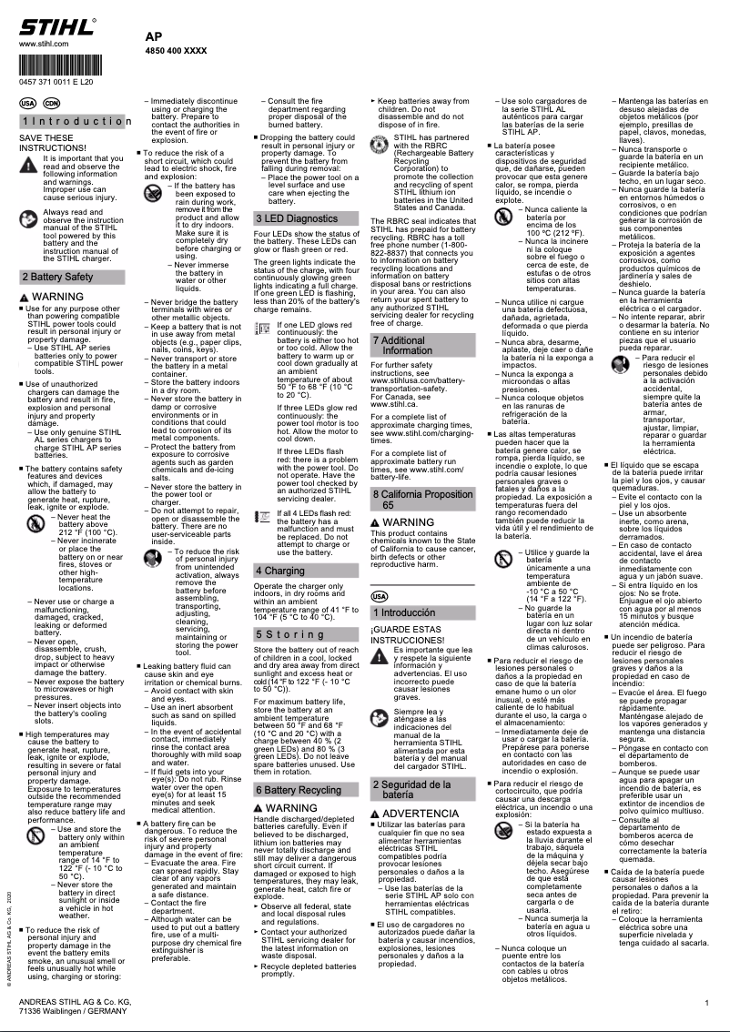 Page 1 de la notice Manuel utilisateur Stihl AP 300 S