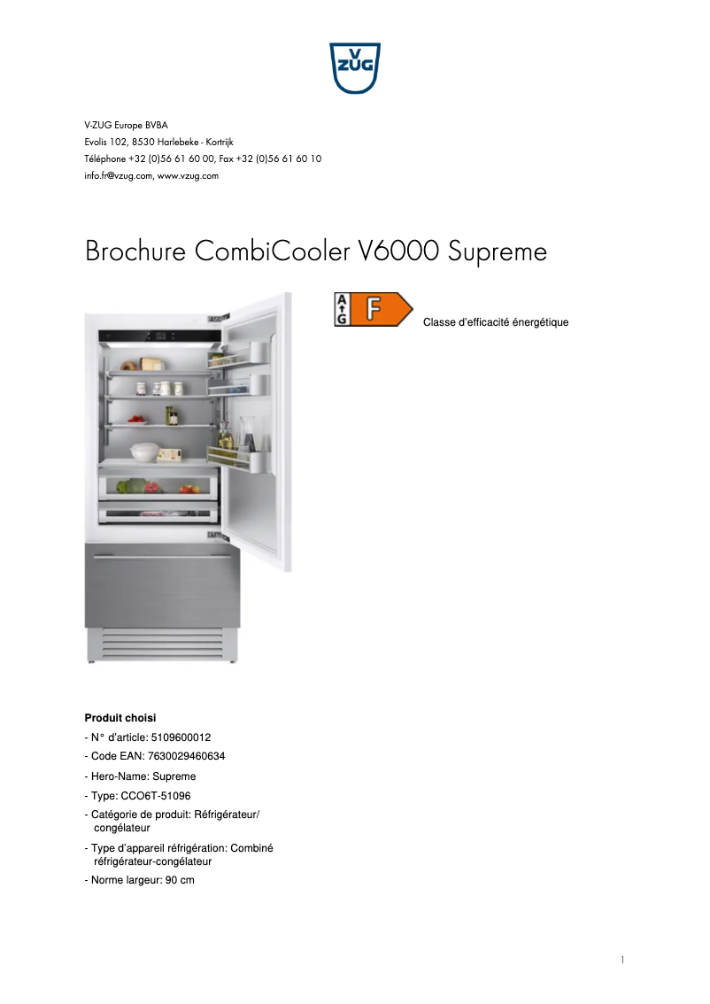 Página 1 del manual Folleto V-Zug CombiCooler V6000 Supreme