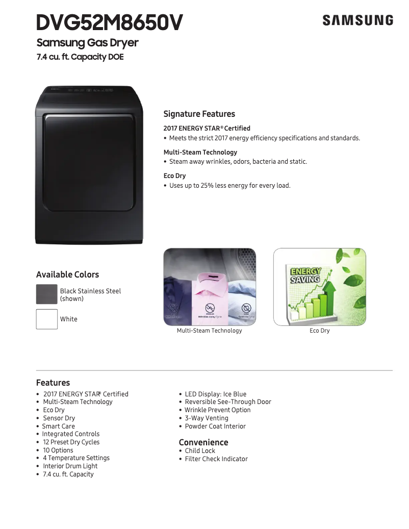 Page n°1 - Fiche technique Samsung DVG52M8650