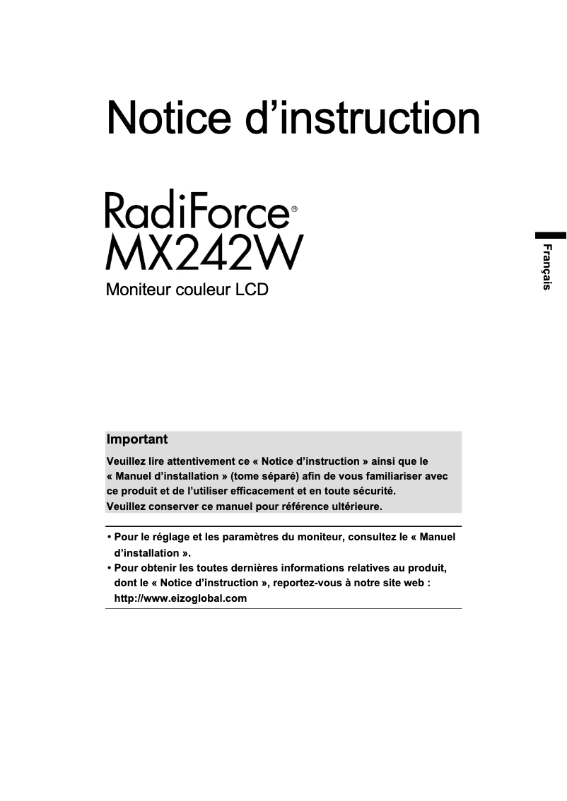 Page 1 de la notice Manuel utilisateur Eizo RadiForce MX242W