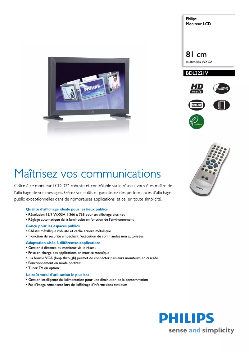 Page n°1 - Fiche technique Philips BDL3221V