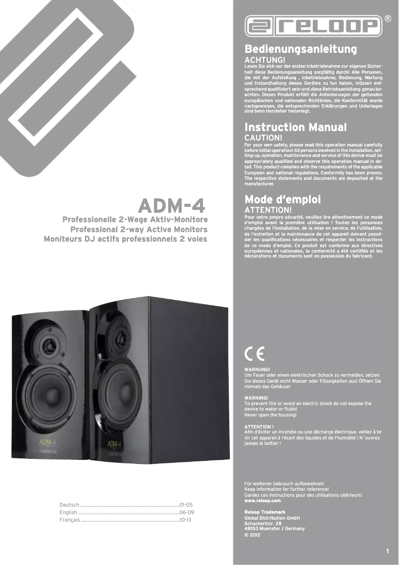 Page 1 de la notice Manuel utilisateur Reloop ADM-4