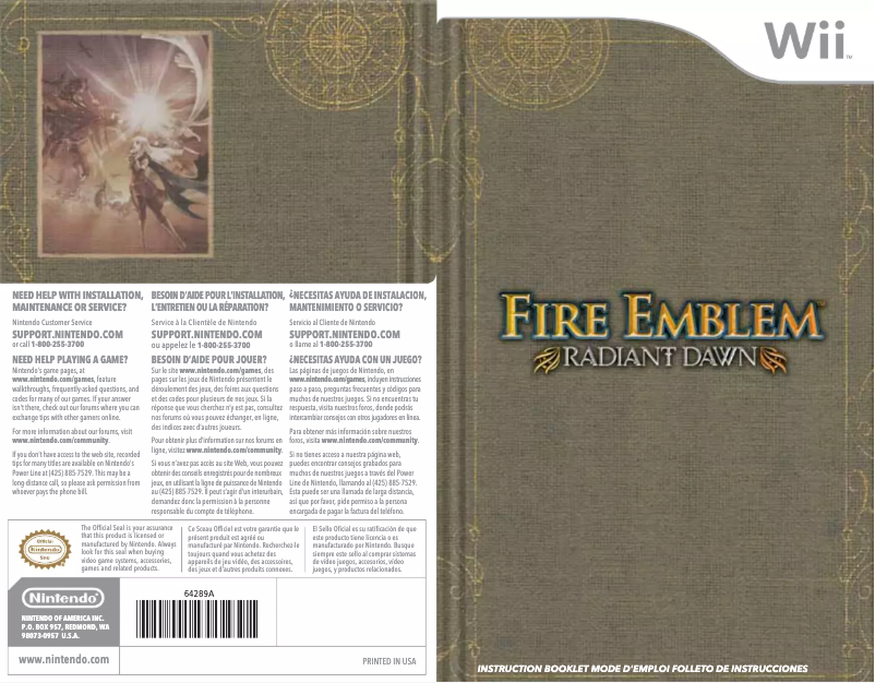 Page 1 de la notice Manuel utilisateur Nintendo Fire Emblem - Radiant Dawn (Wii)