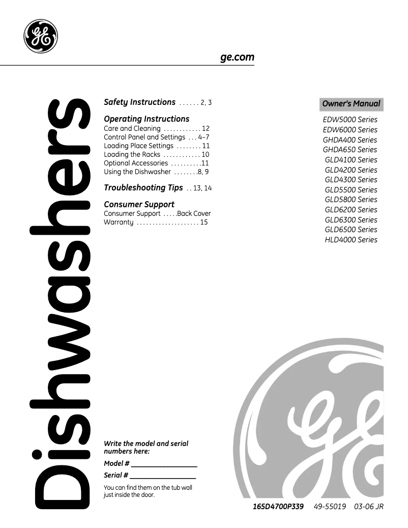 Page n°1 - Manuel d'utilisation et d'entretien GE GLD5500LBB
