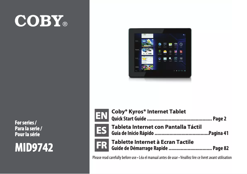 Imagen de la primera página del manual del dispositivo Kyros MID9742