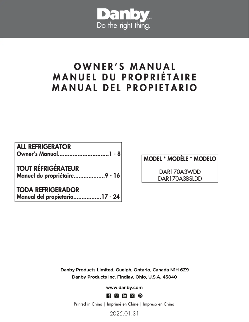 Página 1 del manual Manual de instrucciones Danby DAR170A3BSLDD