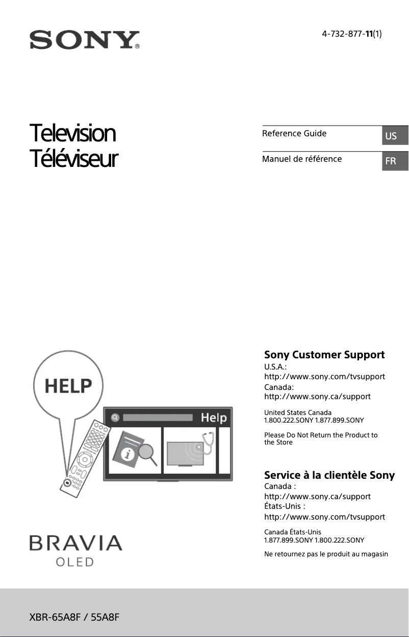 Page 1 de la notice Manuel utilisateur Sony Bravia XBR-55A8F