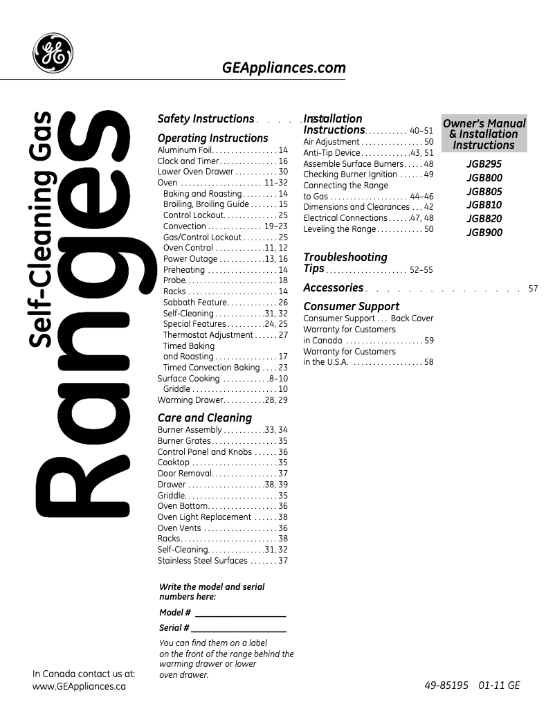 Page 1 de la notice Guide d'installation Adora JGB805SEPSS