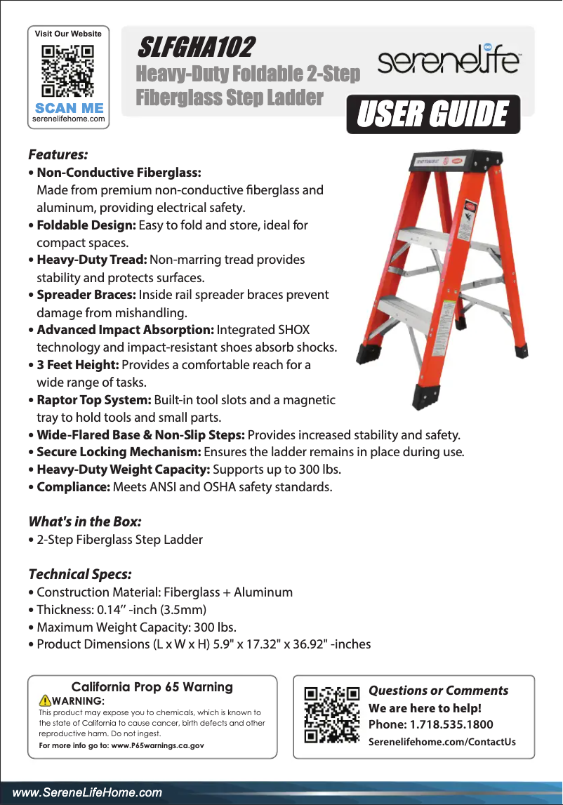 Page 1 de la notice Manuel utilisateur SereneLife SLFGHA102