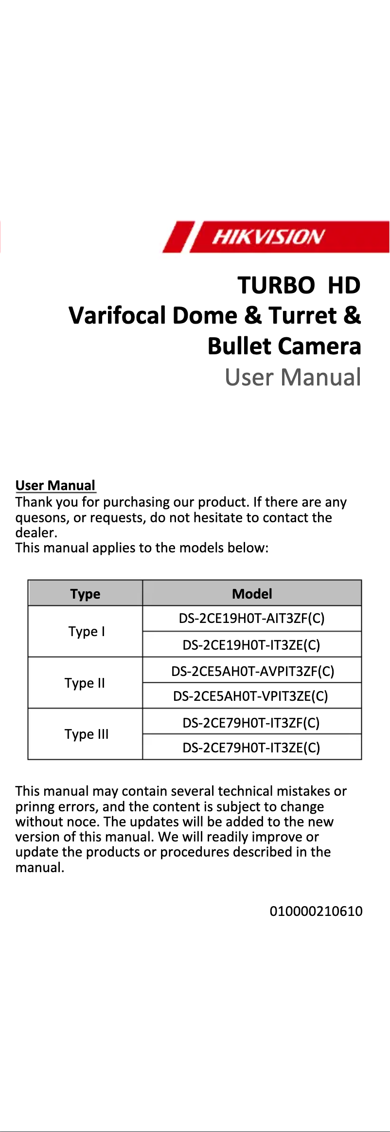 Page n°1 - Manuel utilisateur Hikvision DS-2CE79H0T-IT3ZE