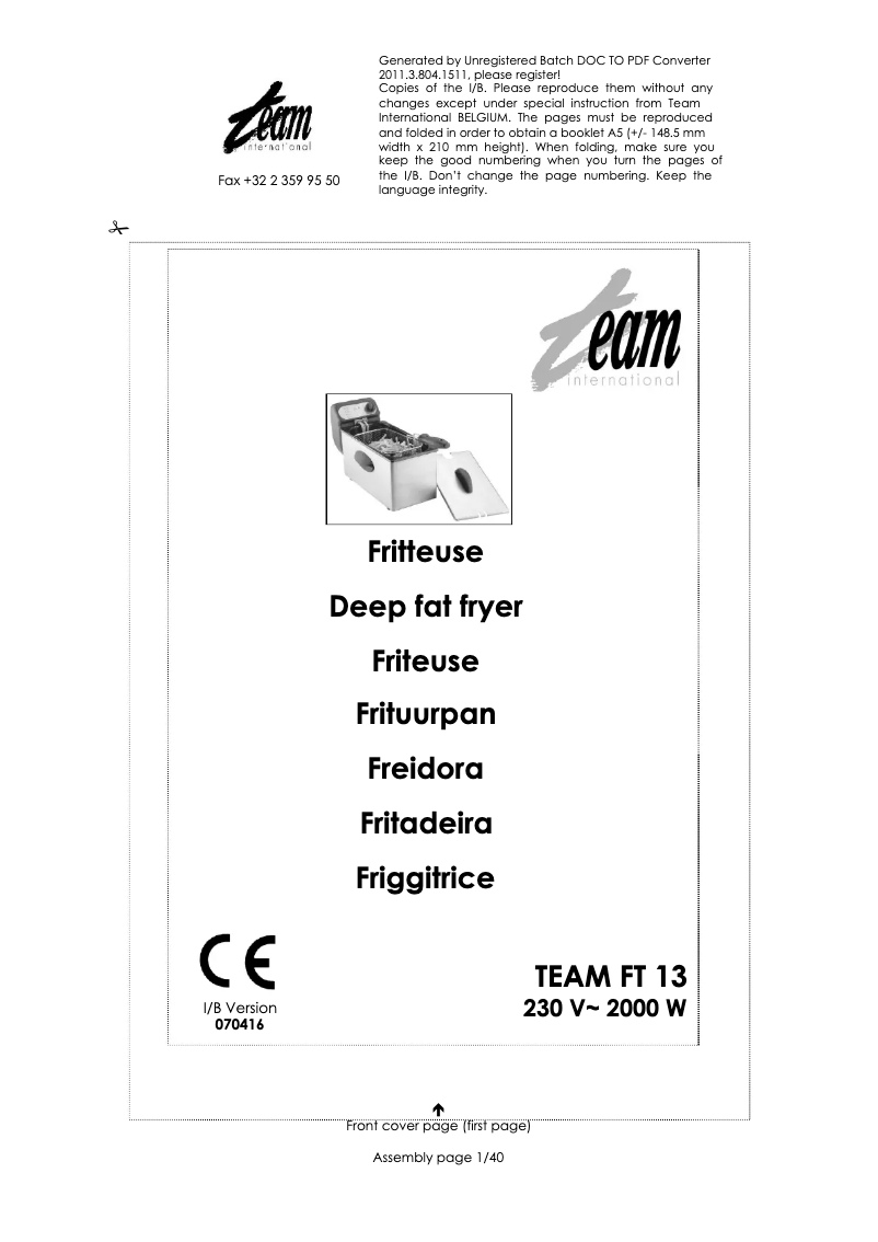 Image de la première page du manuel de l'appareil FT 13