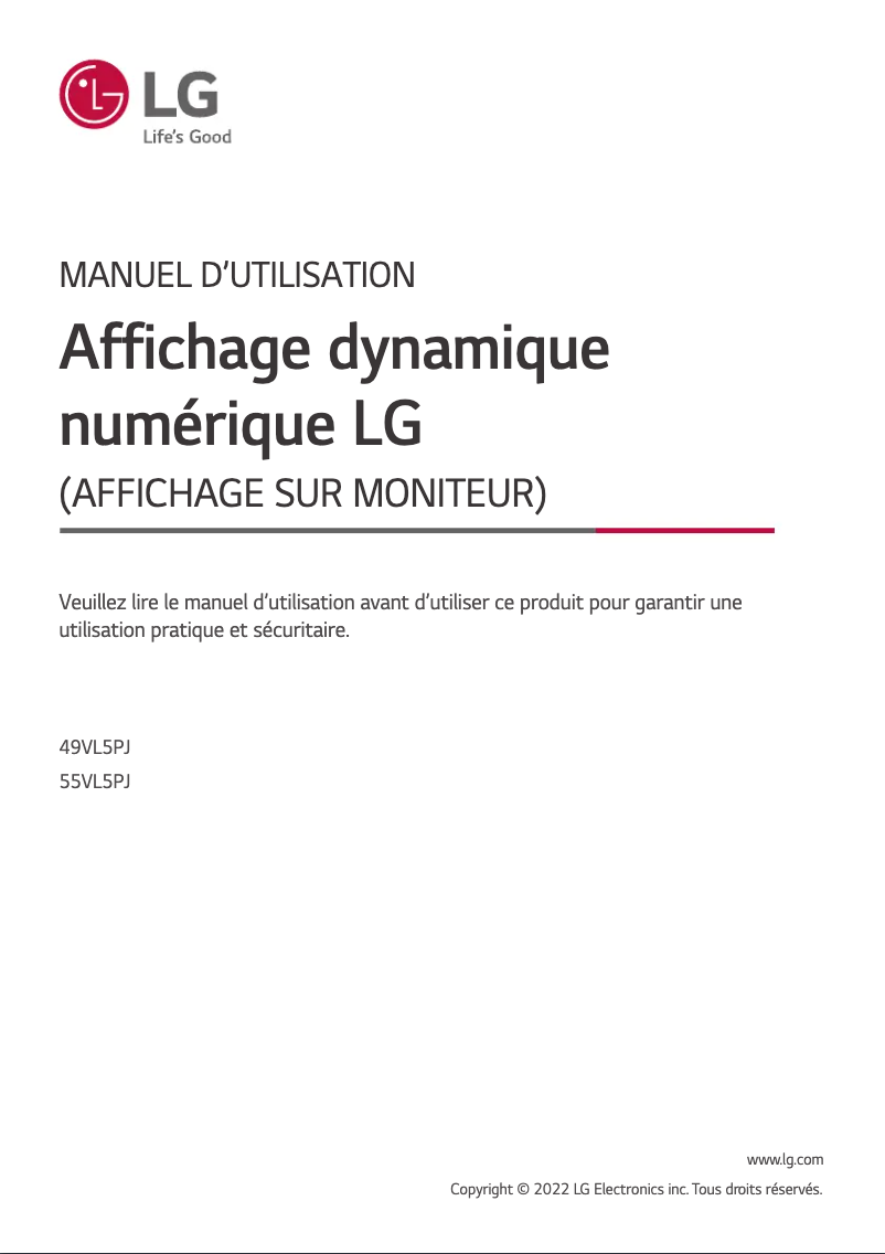 Page n°1 - Manuel utilisateur LG 49VL5PJ
