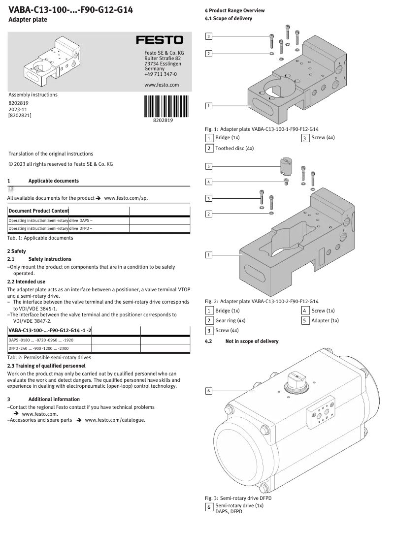 Página 1 del manual Manual de usuario Festo VABA-C13-100-2-F90-G12-G14